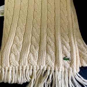 Lacoste baby alpaca scarf. Approx 8 ft x 1 ft. Cream. Like new.